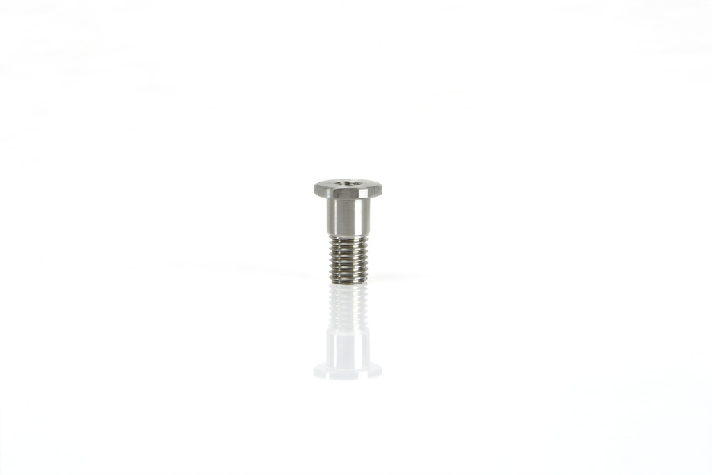 special machined screw on drawing, drilled with female GAS threaded male metric thread